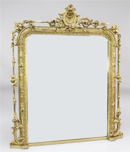 A 19th century giltwood and gesso overmantel mirror, W.4ft 5in.